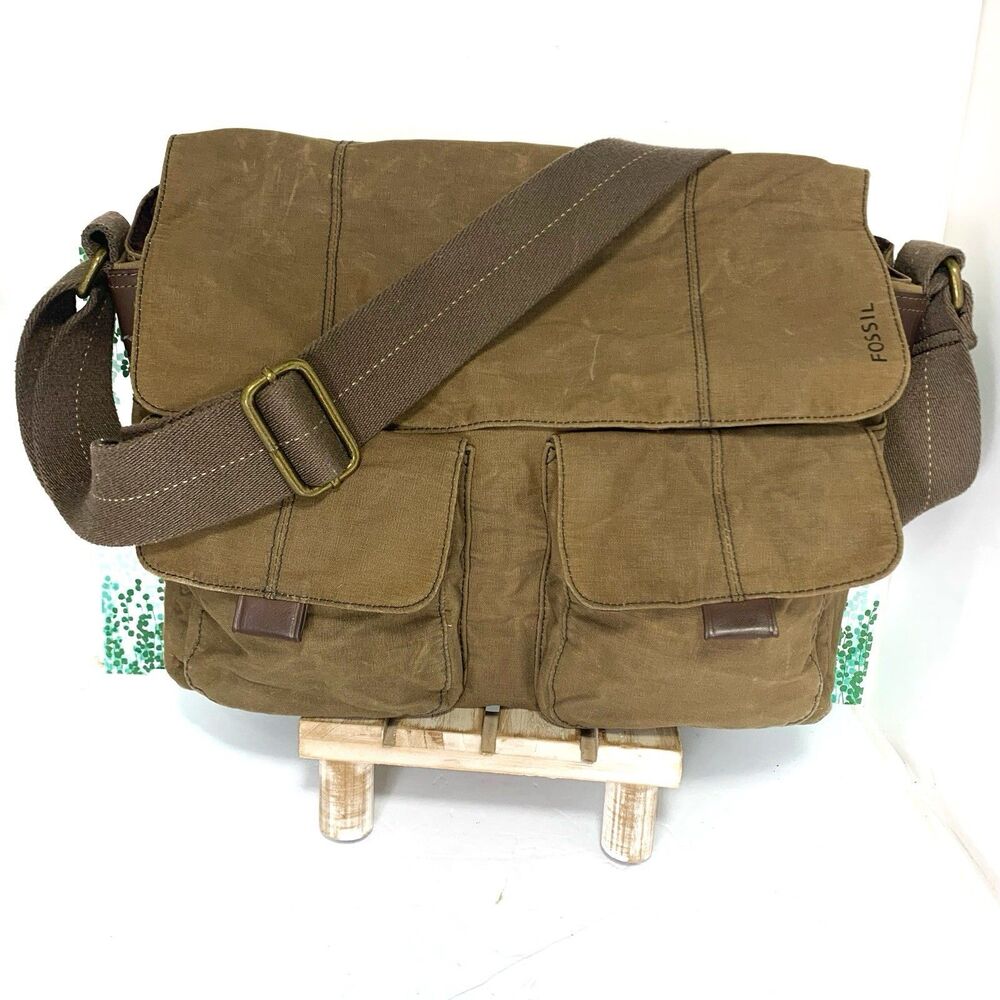 Fossil Wagner Messenger Bag Khaki Laptop Adjustable Crossbody Satchel